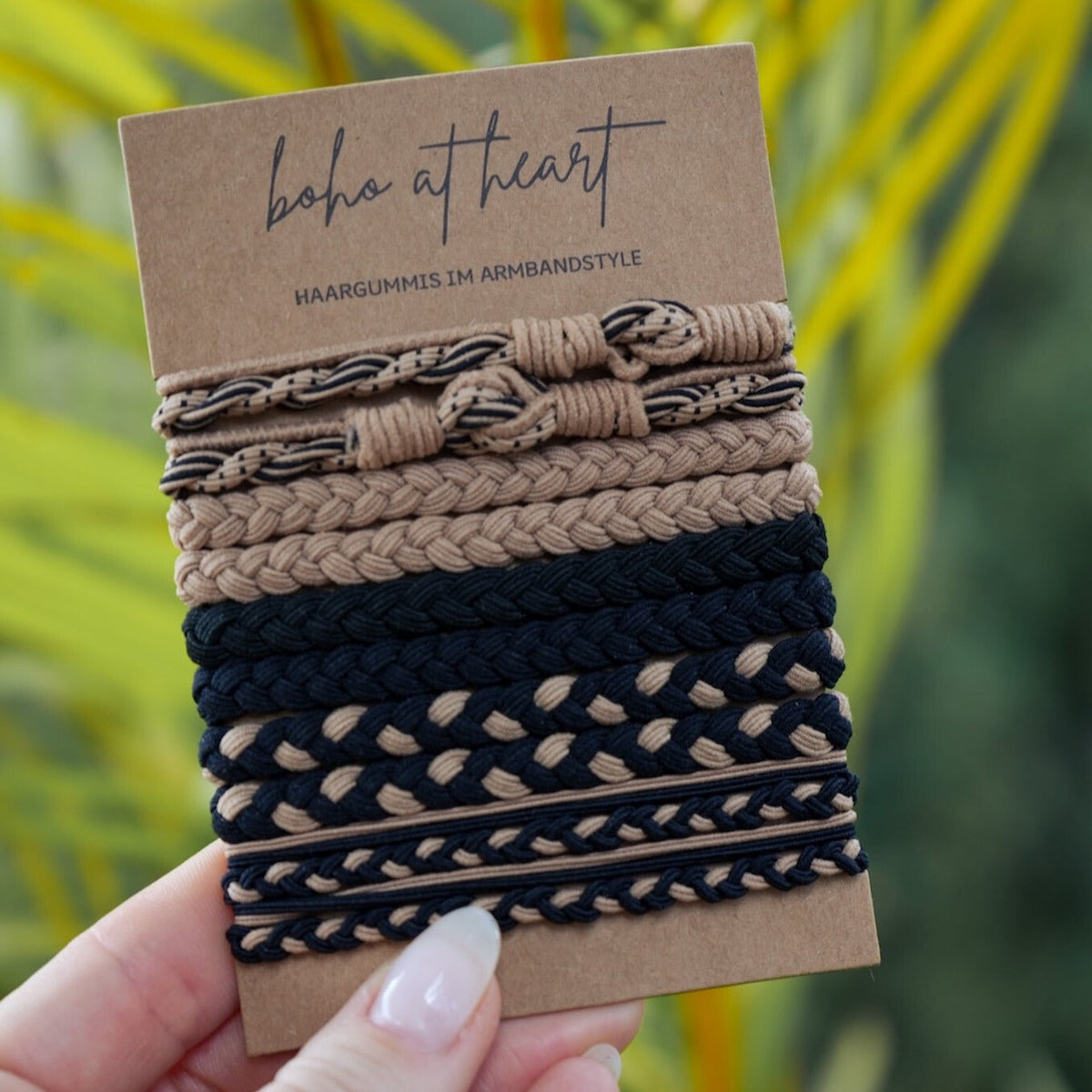 Boho Haargummis im Armbandstyle_beige schwarz